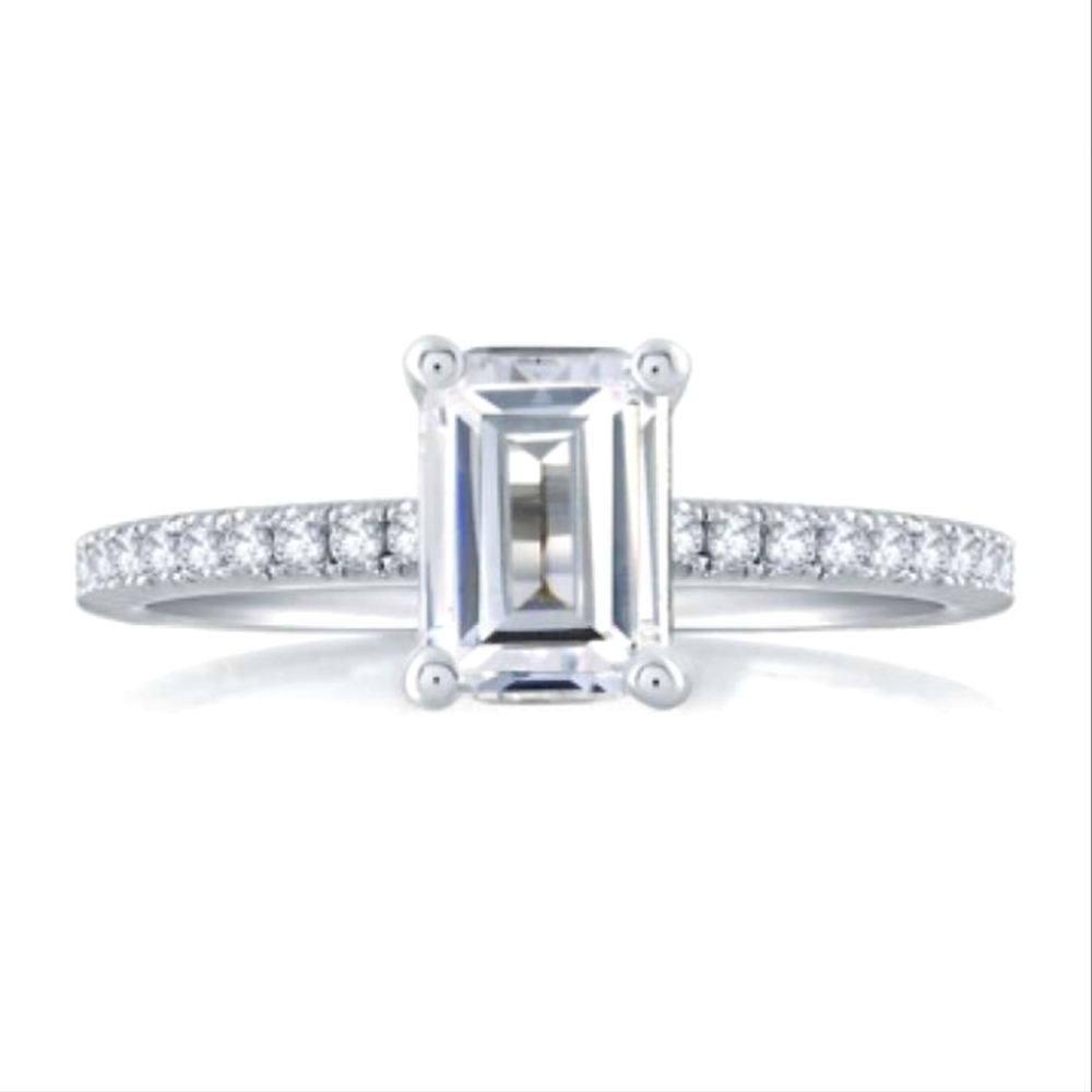 2CT Emerald cut Real Moissanite 14k solid white gold Engagement Ring Size 7